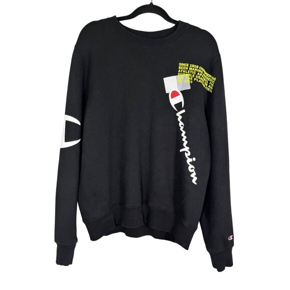Retro Champion Sweatshirt Black L Graphic Classic Preppy Active Sporty Colorful - Picture 1 of 11